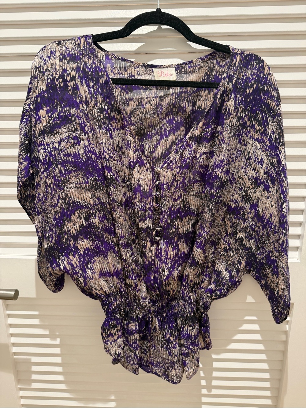 Parker Purple Printed V-Neck Blouse with Elastic Waist